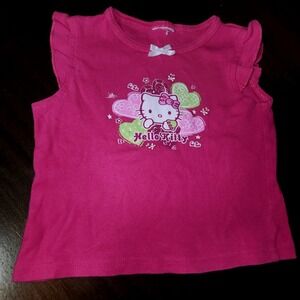 Kids Girls Pink Hello Kitty‎ Ruffle Sleeve T Shirt Top Toddler Child